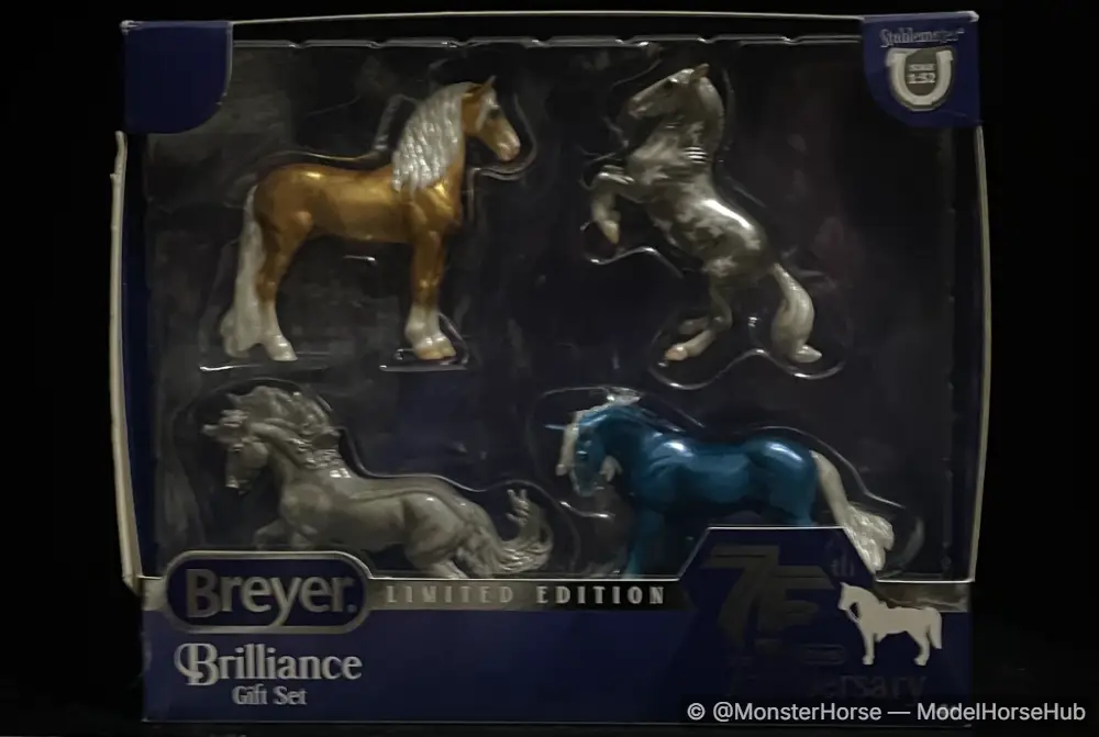 Brilliance Gift Set - Gold Charm Standing Friesian, Horatio, Lipizzaner, Fireheart