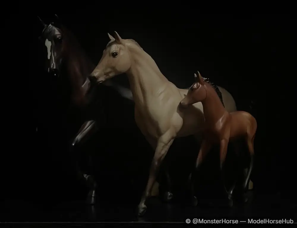 Sport Horse Family - Bay Morgan Foal with Dun Ruffian and Bay Warmblood Stallion
